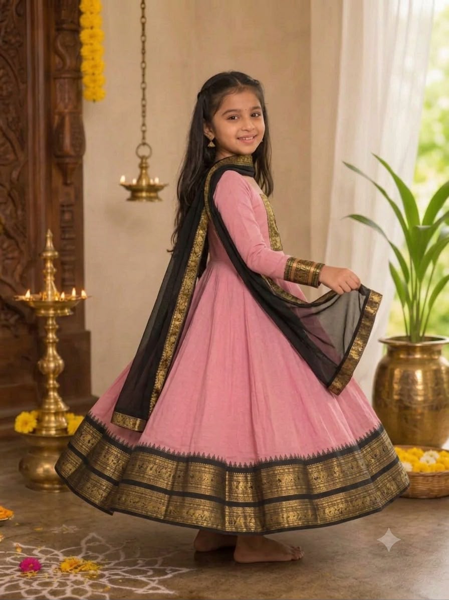 Baby Pink Pure Heavy Cotton Blend Elegant Anarkali Gown