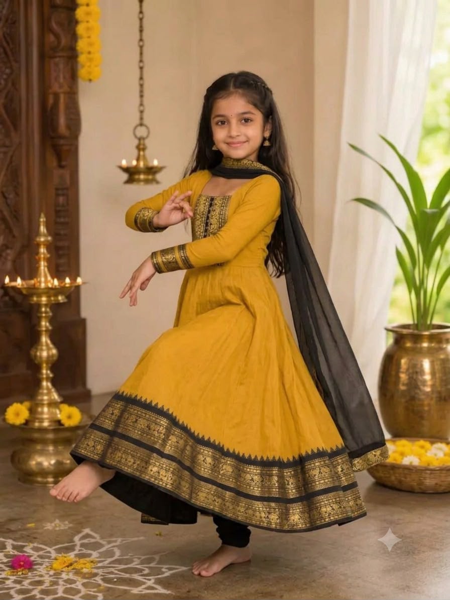 Yellow Pure Heavy Cotton Blend Elegant Anarkali Gown
