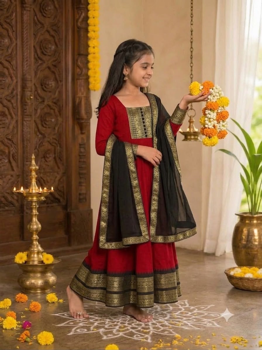 Red Pure Heavy Cotton Blend Elegant Anarkali Gown
