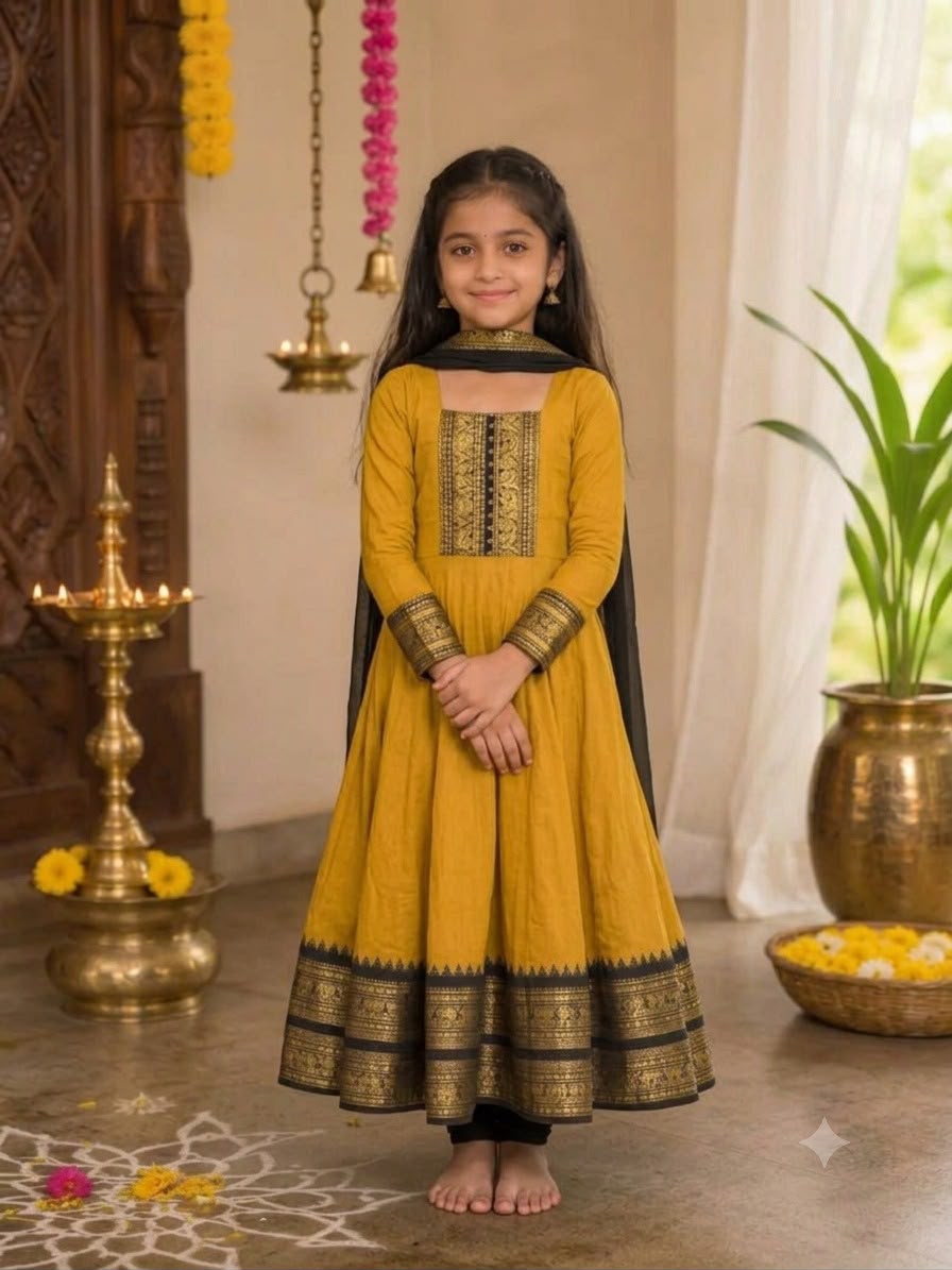 Yellow Pure Heavy Cotton Blend Elegant Anarkali Gown