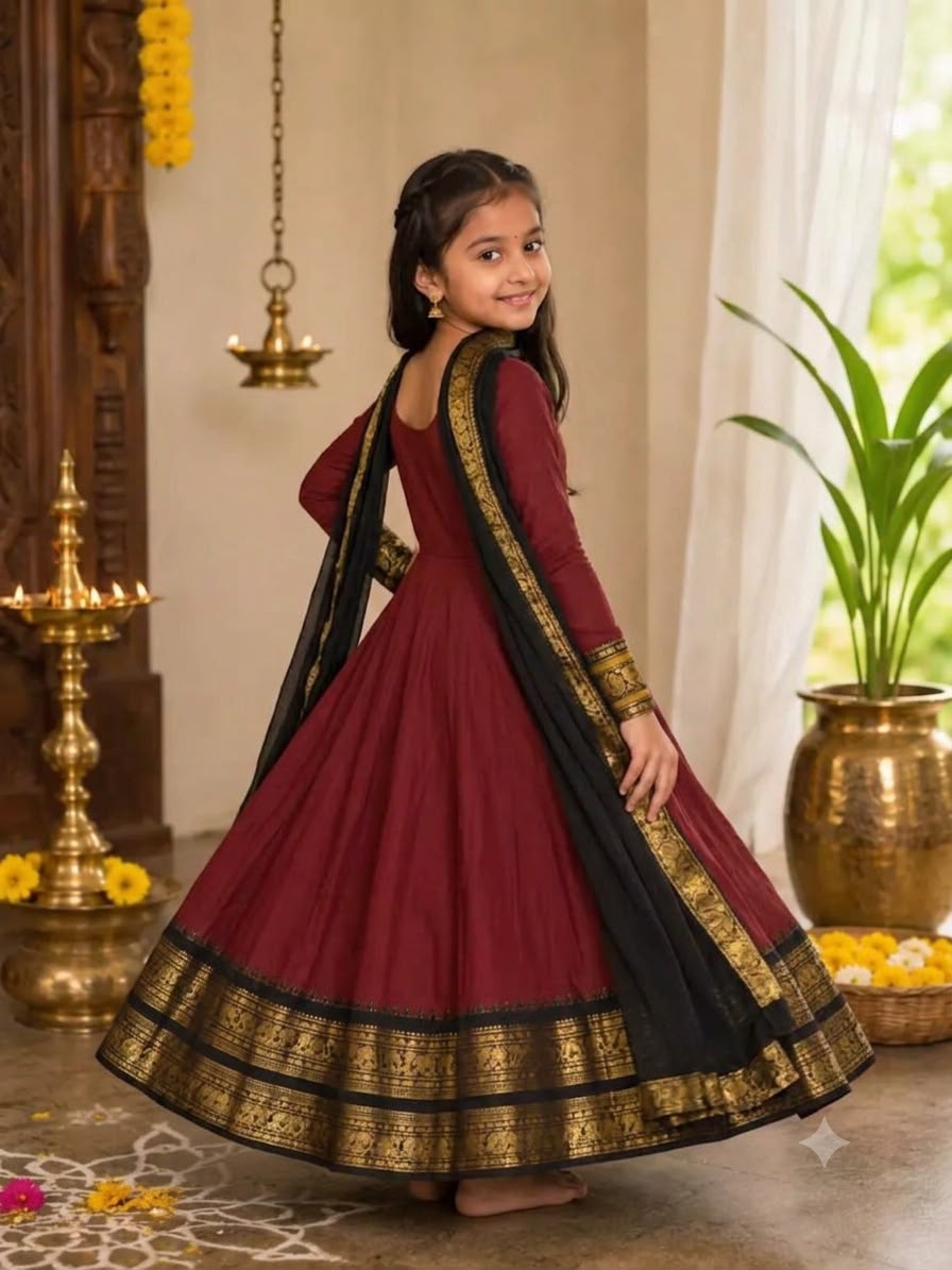 Maroon Pure Heavy Cotton Blend Elegant Anarkali Gown