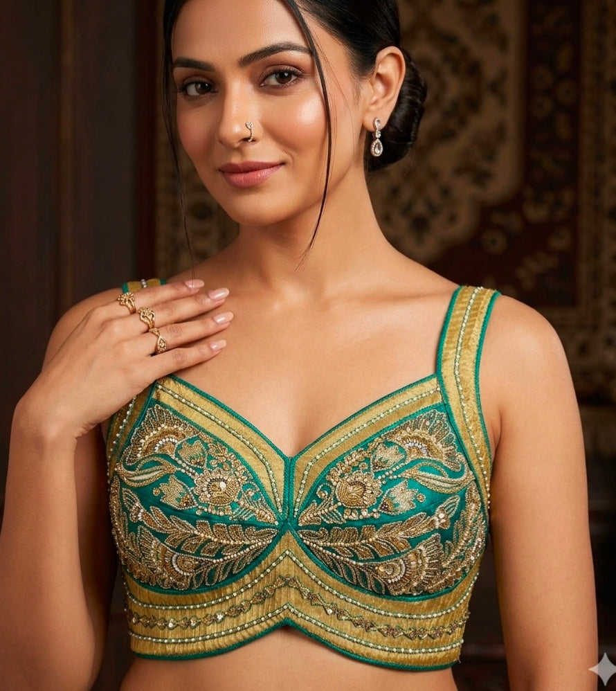 Rama Pure Heavy Italian Silk Heavy Thread Real Mirror Corset Style Navratri Blouse