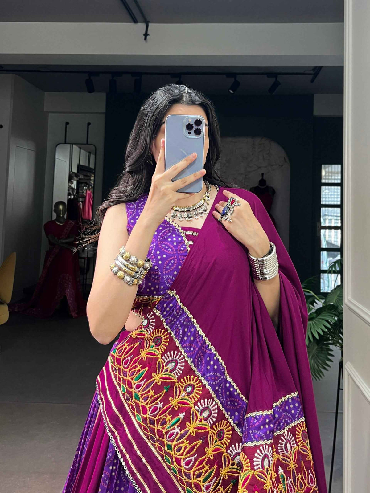 Multi Pure Rayon Tasar Silk With Mirror Work Chaniya Choli