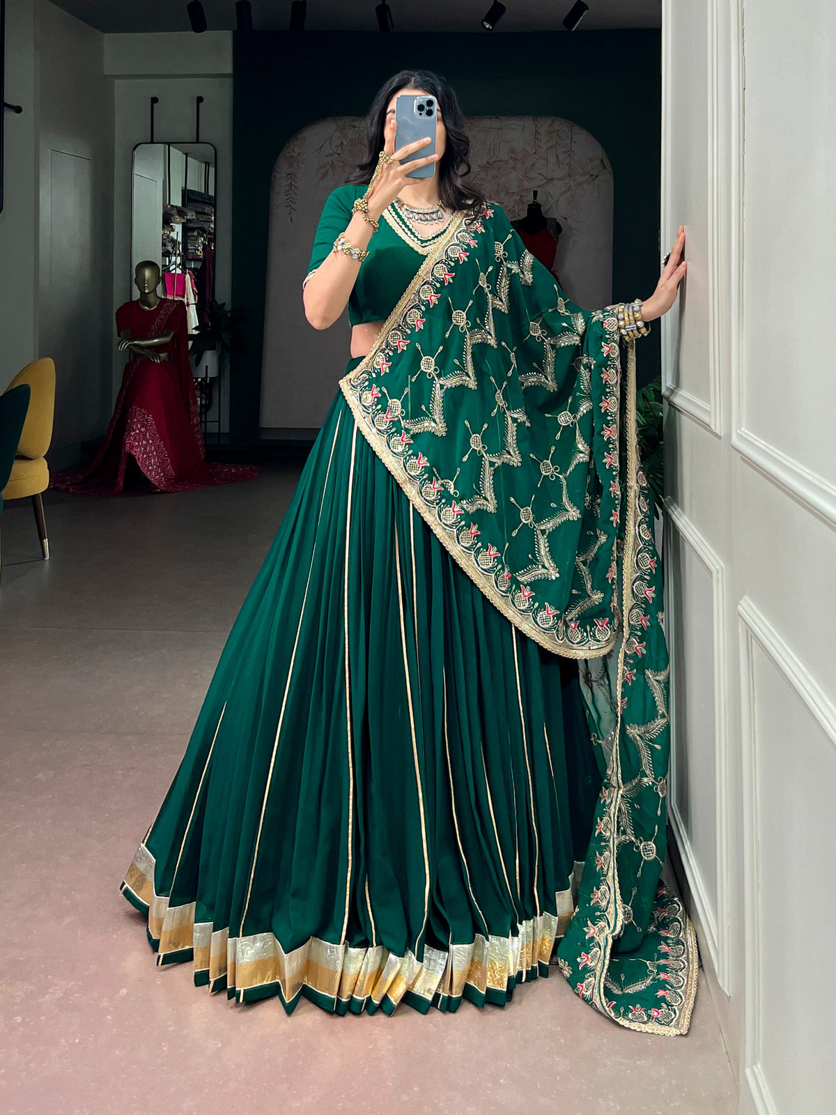 Green Pure Georgette Vintage Work Navratri Lehenga Choli