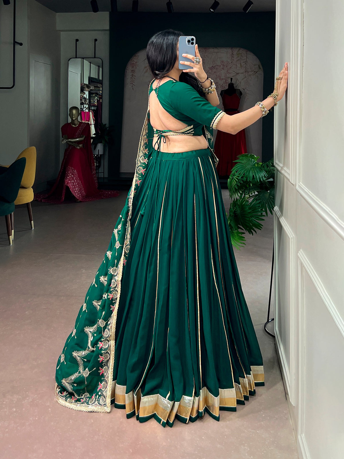 Green Pure Georgette Vintage Work Navratri Lehenga Choli