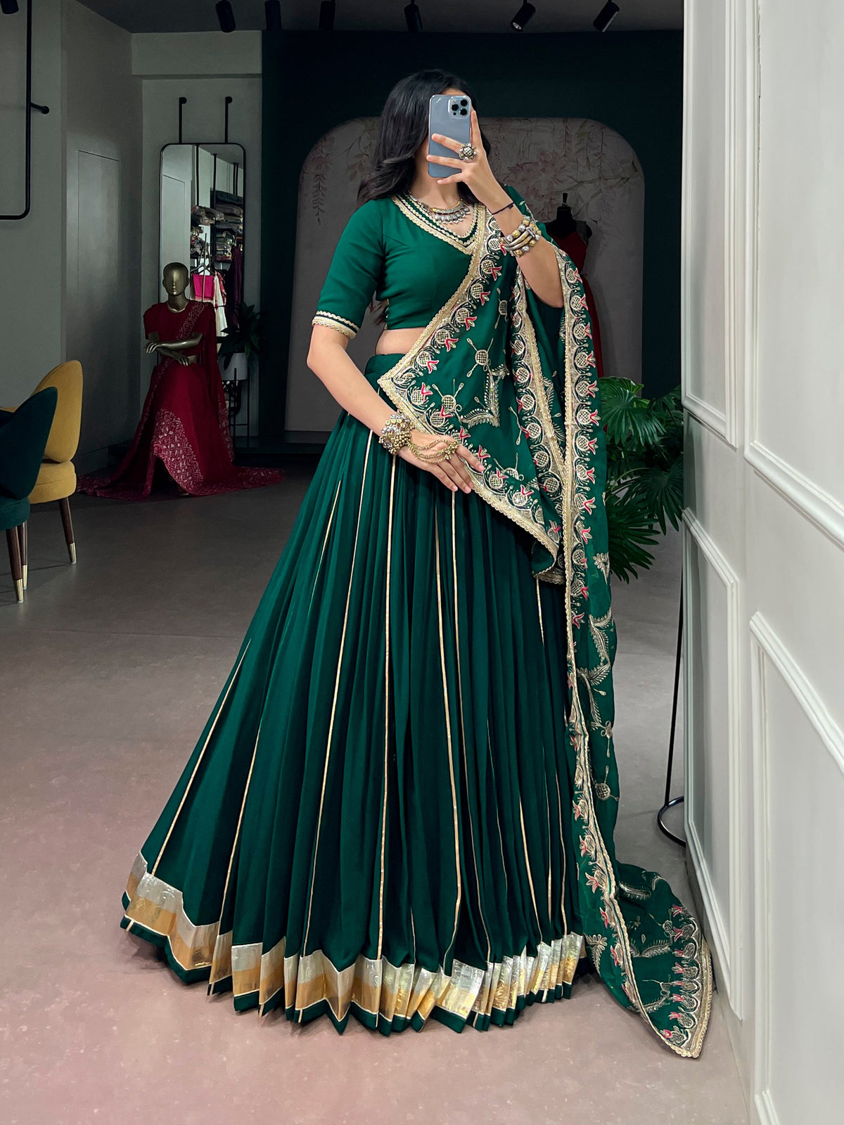 Green Pure Georgette Vintage Work Navratri Lehenga Choli