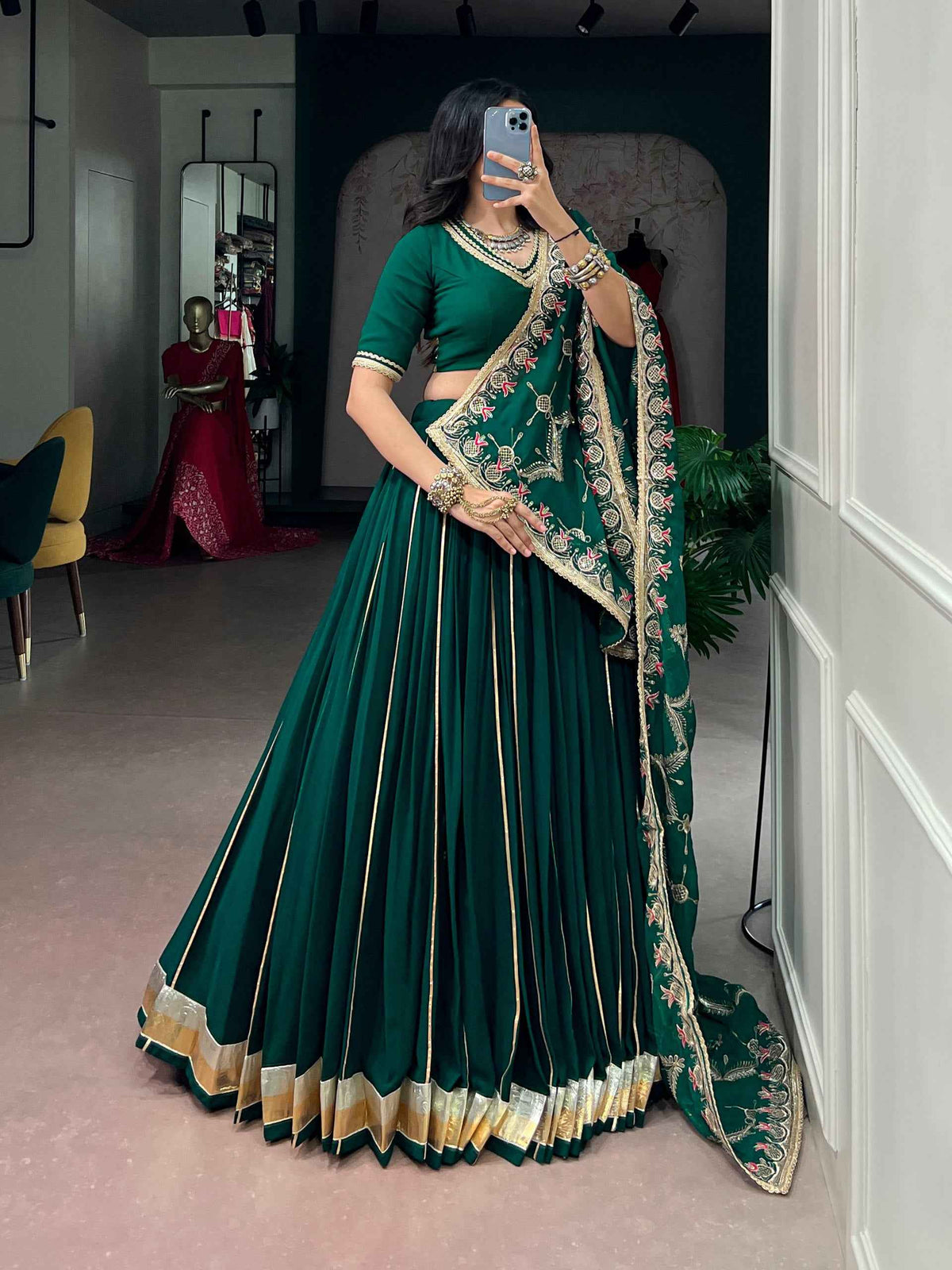 Green Pure Georgette Vintage Work Navratri Lehenga Choli