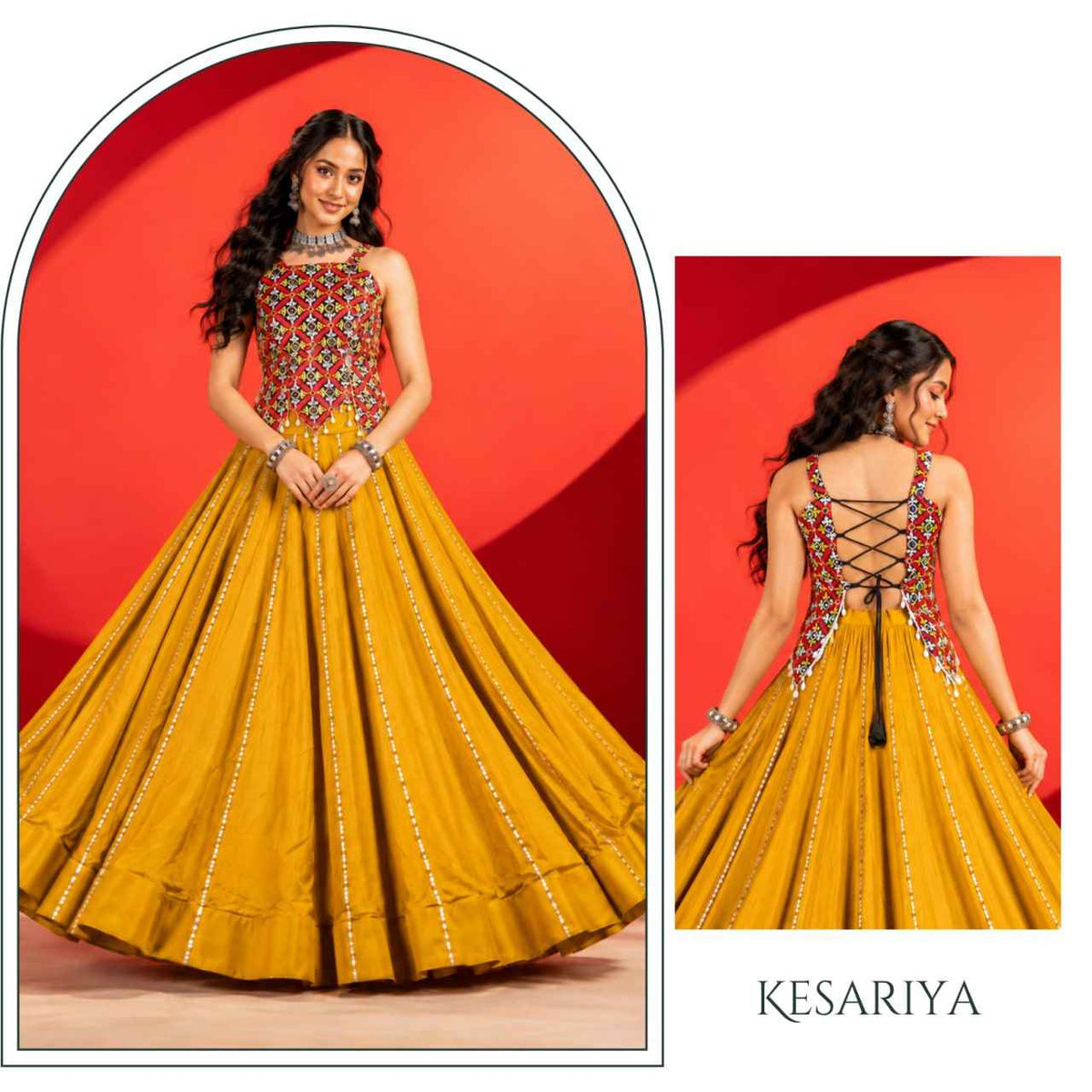 Mustard Pure Rayon Cotton Plain Gota Patti Kali Work Navratri Lehenga Choli