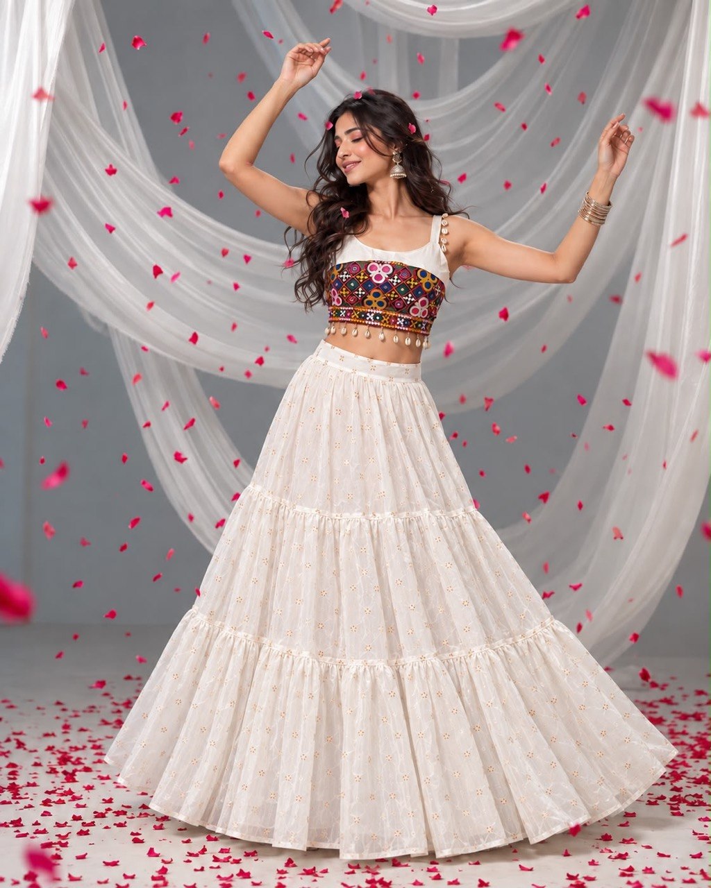 Gajri Pure Rayon Cotton Gota Patti Work Navratri Lehenga Choli