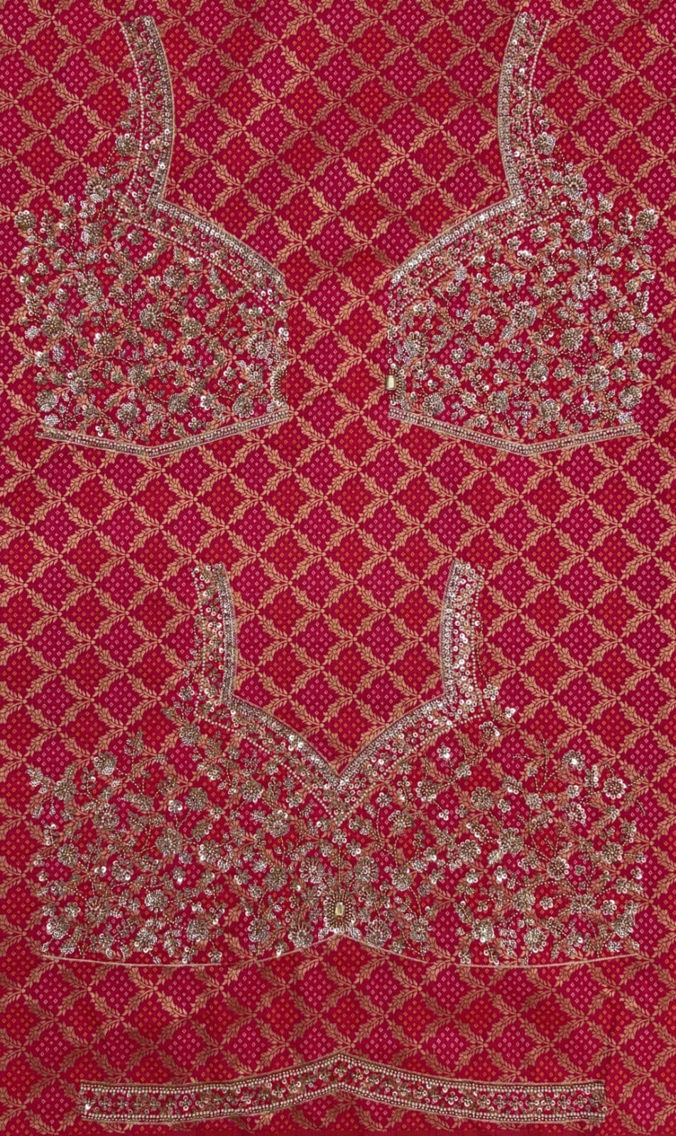 Rani Pink Pure Banarasi Silk Khatali Heavy Diamond Motif Crystal Beads Sequins Work Bridal Lehenga Choli