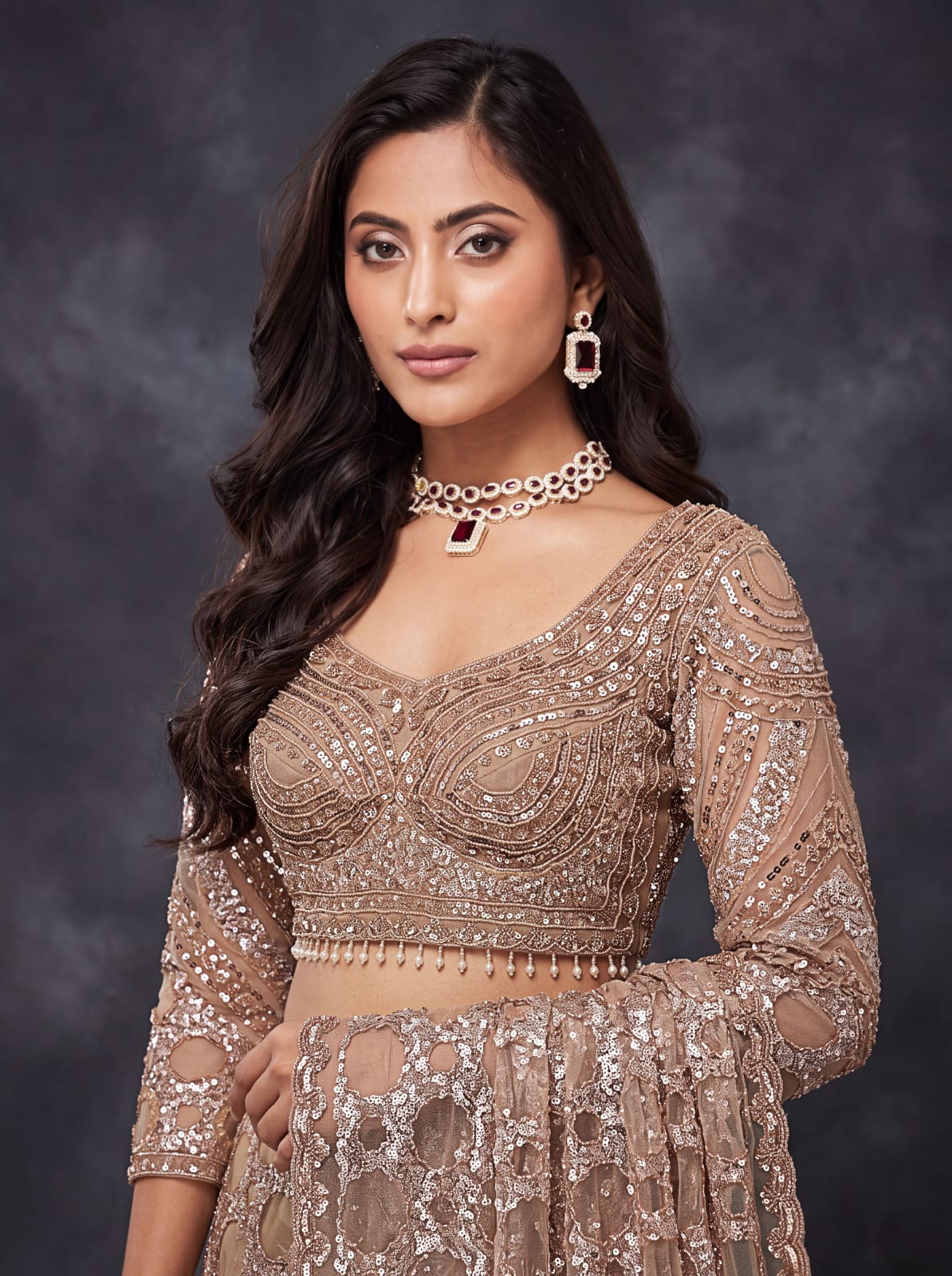 Beige Pure Premium Net Handwork Kasti & Motif Zari Metallic Sequins Work Wedding Saree