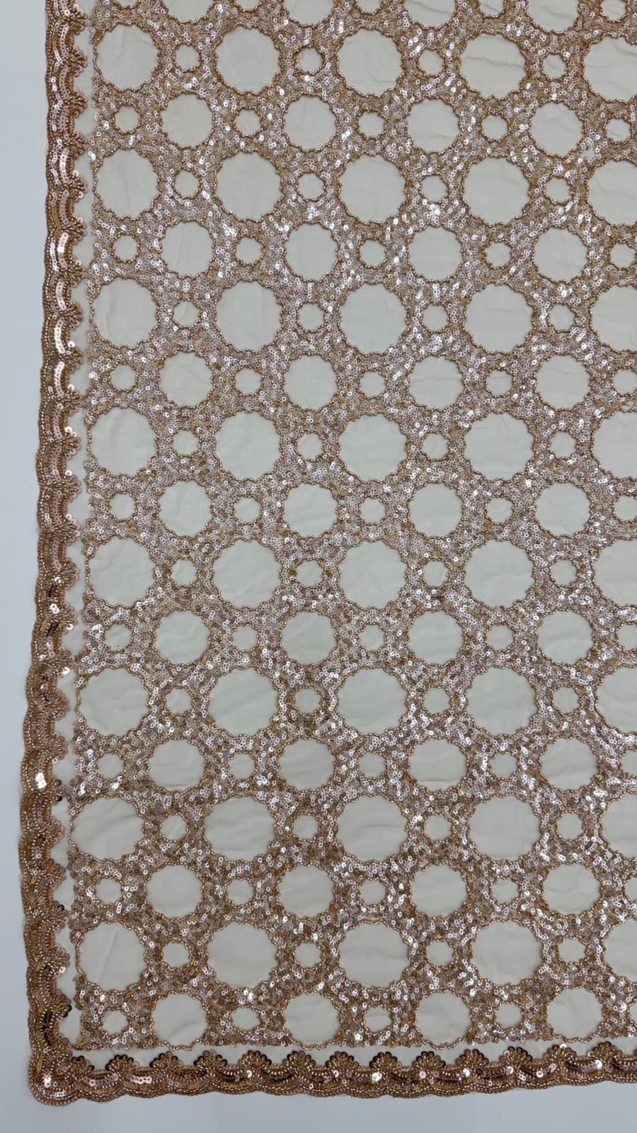 Beige Pure Premium Net Handwork Kasti & Motif Zari Metallic Sequins Work Wedding Saree