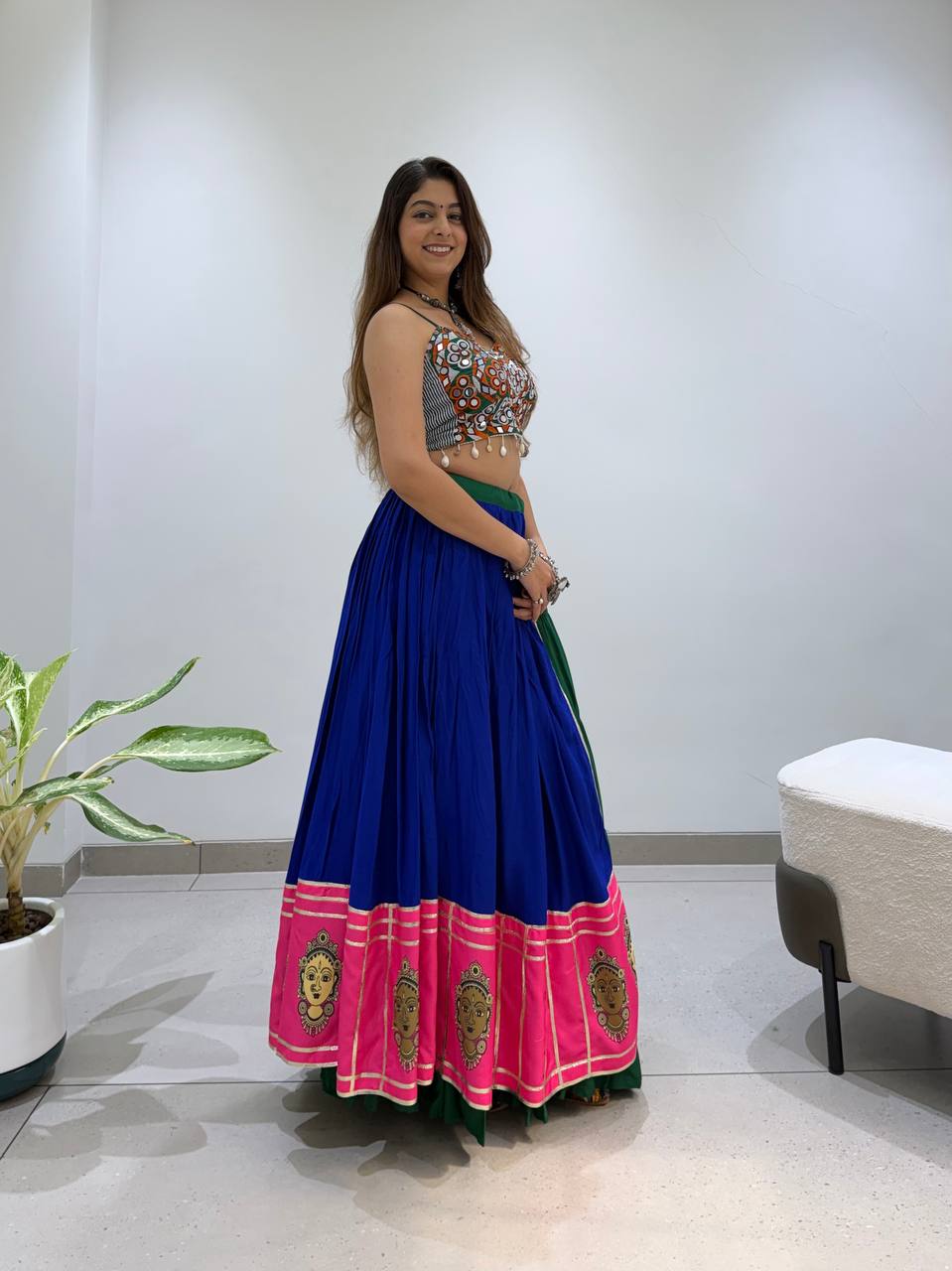 Navy Blue Pure Rayon Cotton Traditional Gamthi Work Work Navratri Lehenga Choli
