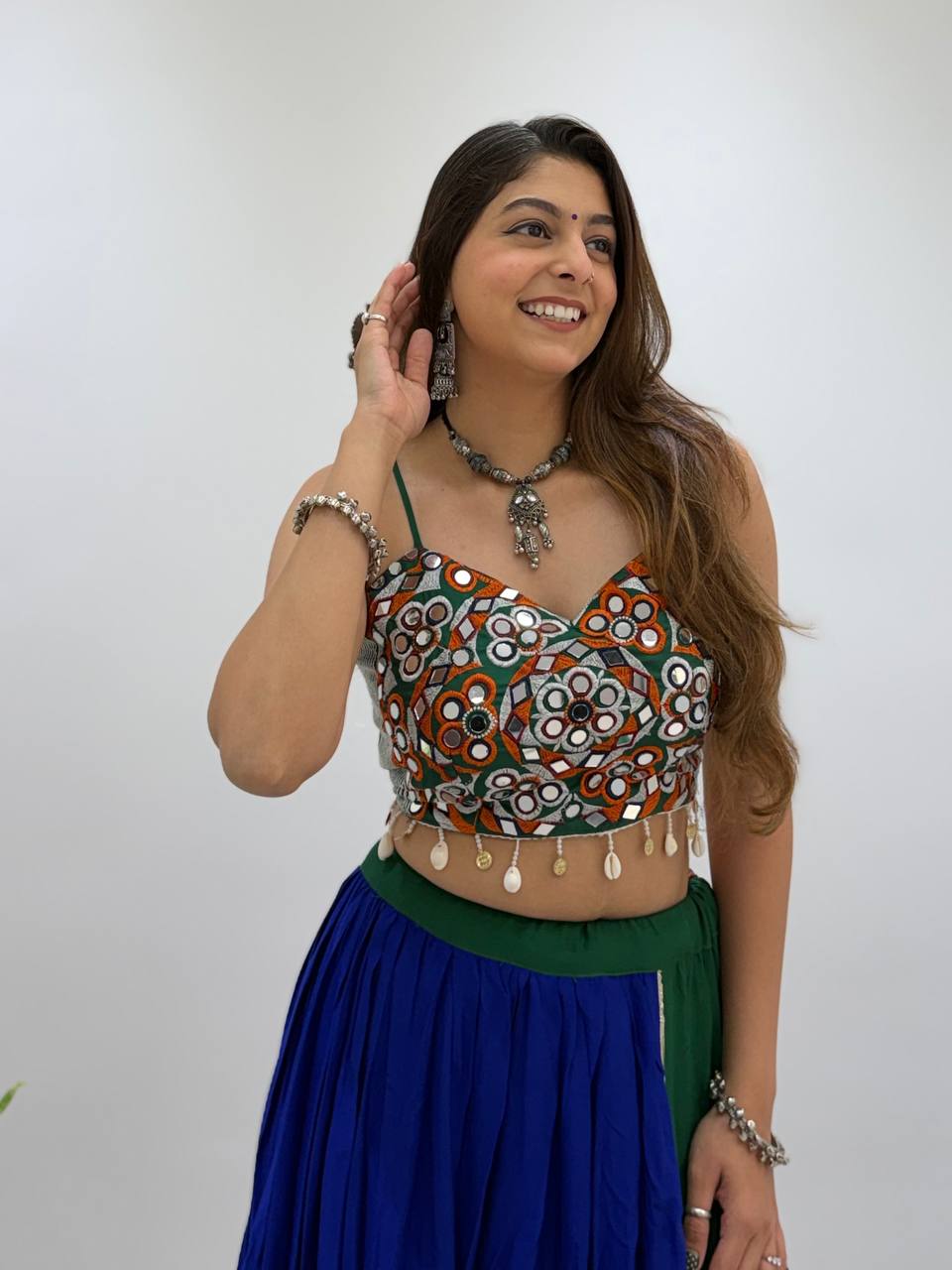Navy Blue Pure Rayon Cotton Traditional Gamthi Work Work Navratri Lehenga Choli