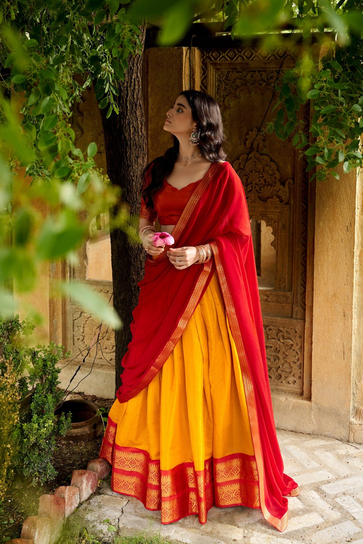 Red Pure Kanchipuram Exquisite Zari Weaving Work South Indian Lehenga Choli