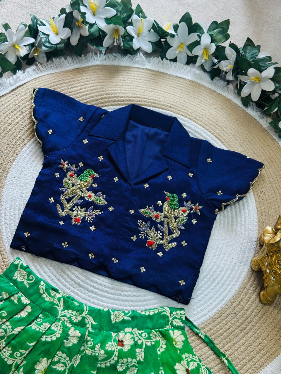 Parrot Pure Vichitra Silk Maggam Work Kid&