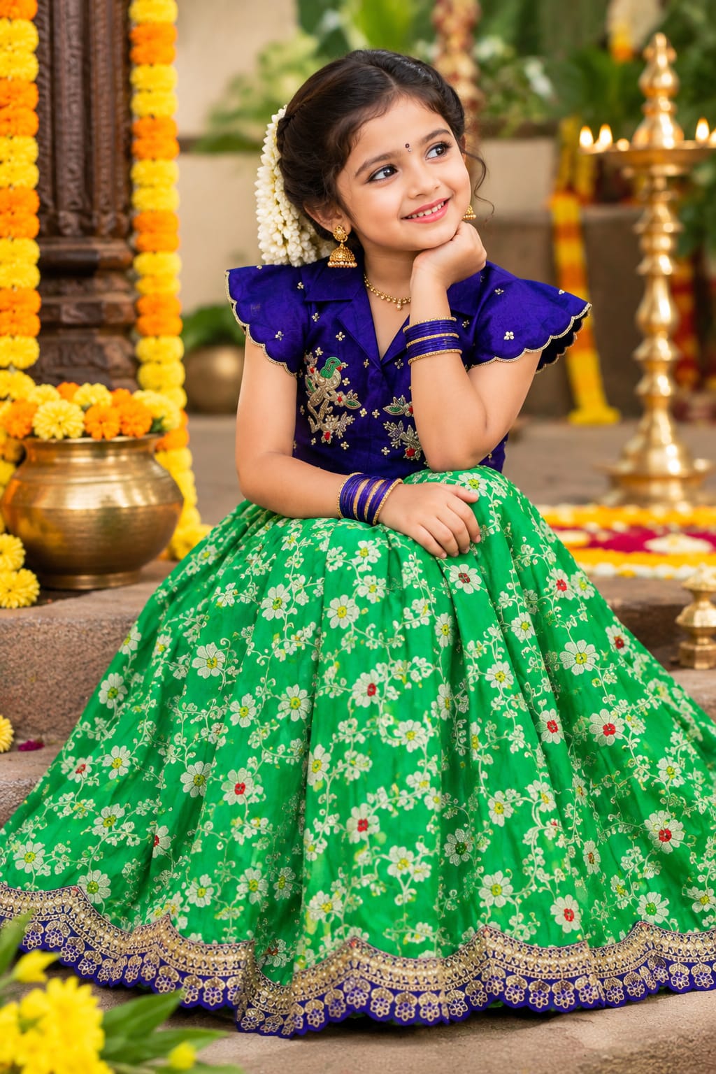 Parrot Pure Vichitra Silk Maggam Work Kid&