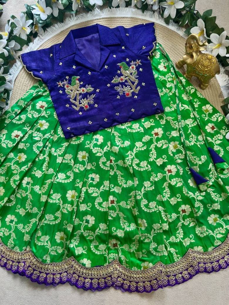 Parrot Pure Vichitra Silk Maggam Work Kid&