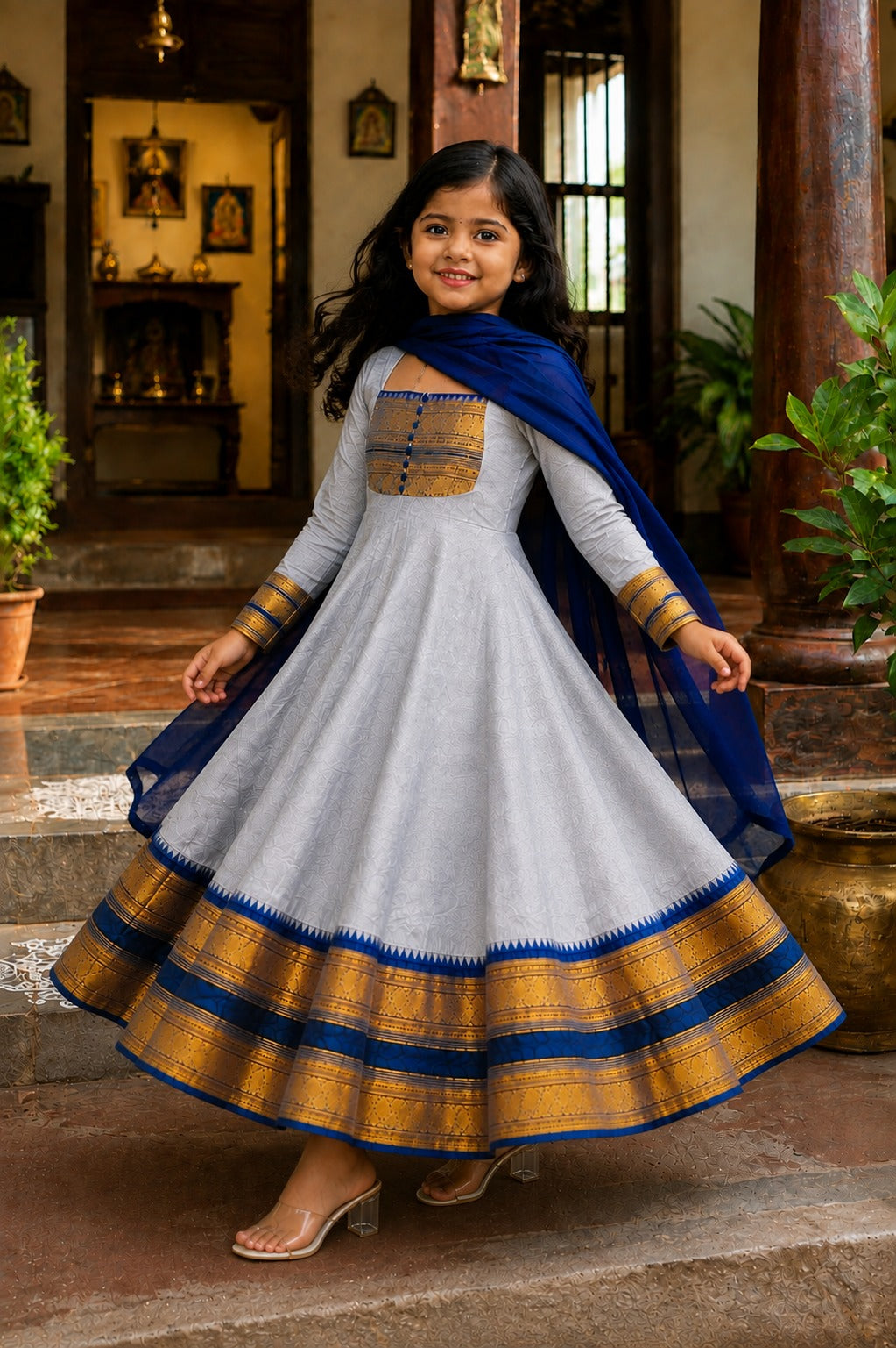 Grey Pure Heavy Georgette Elegant Jacquard Border kid&