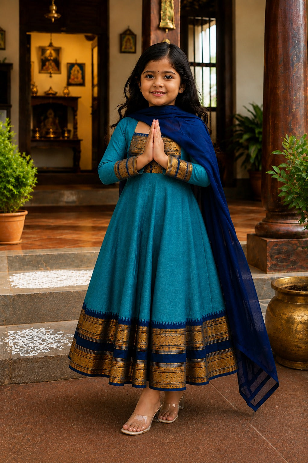 Rama Pure Heavy Georgette Elegant Jacquard Border Anarkali kid&