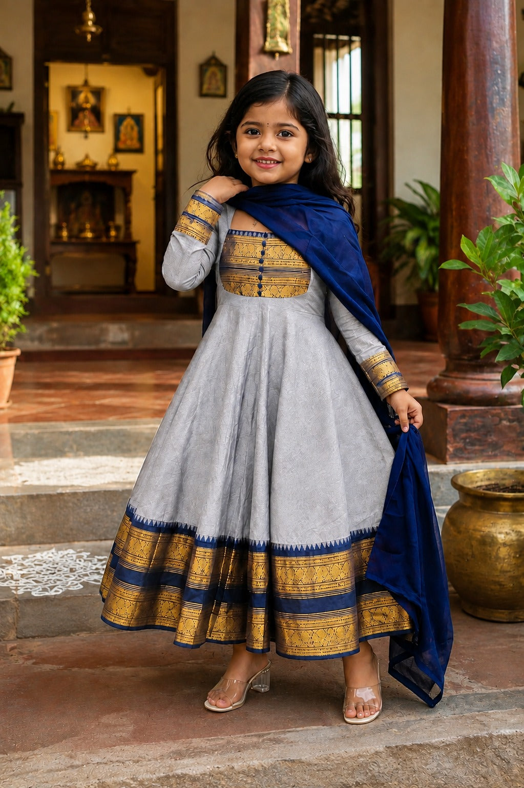 Grey Pure Heavy Georgette Elegant Jacquard Border kid&