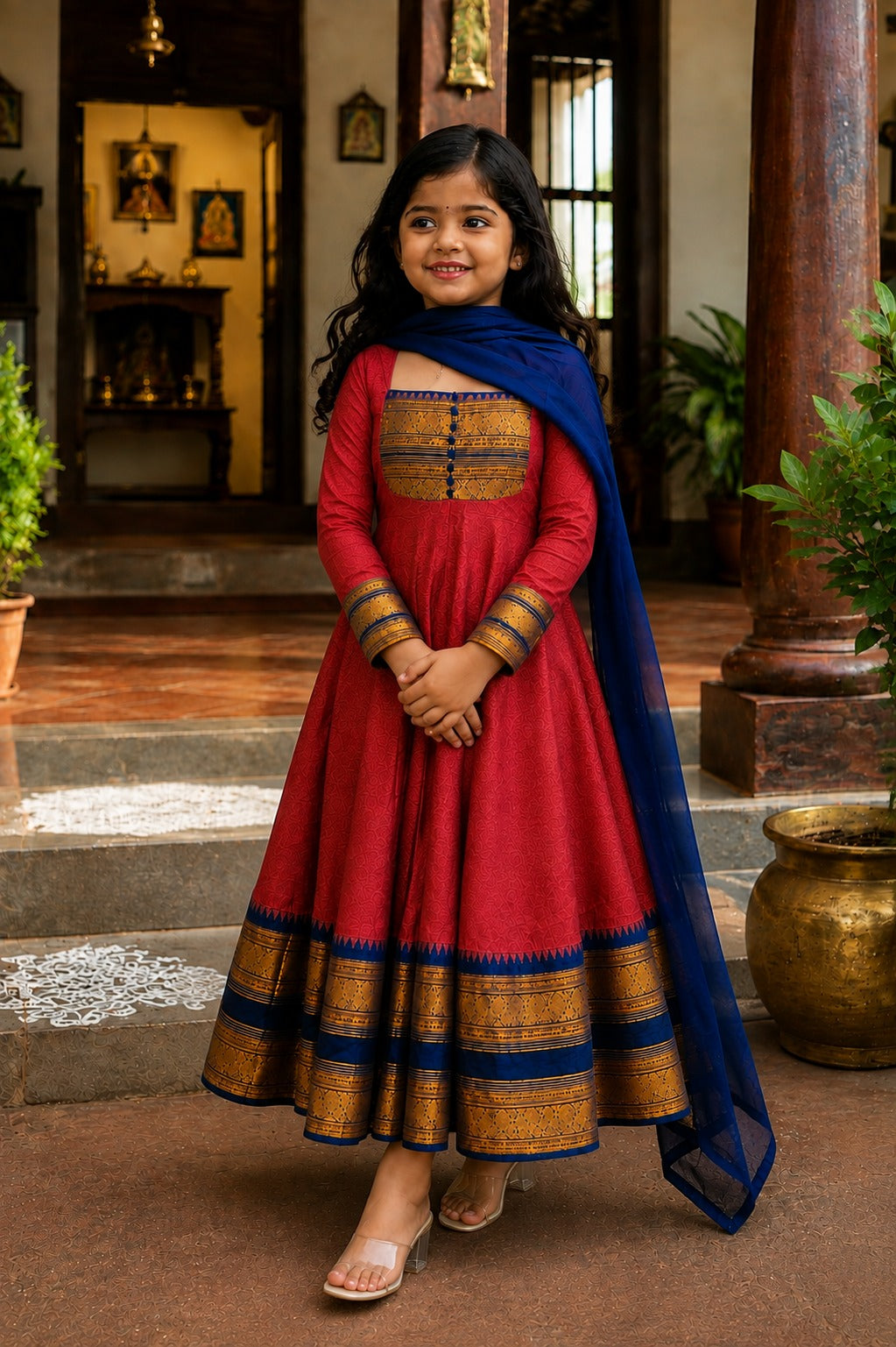 Red Pure Heavy Georgette Elegant Jacquard Border kid&