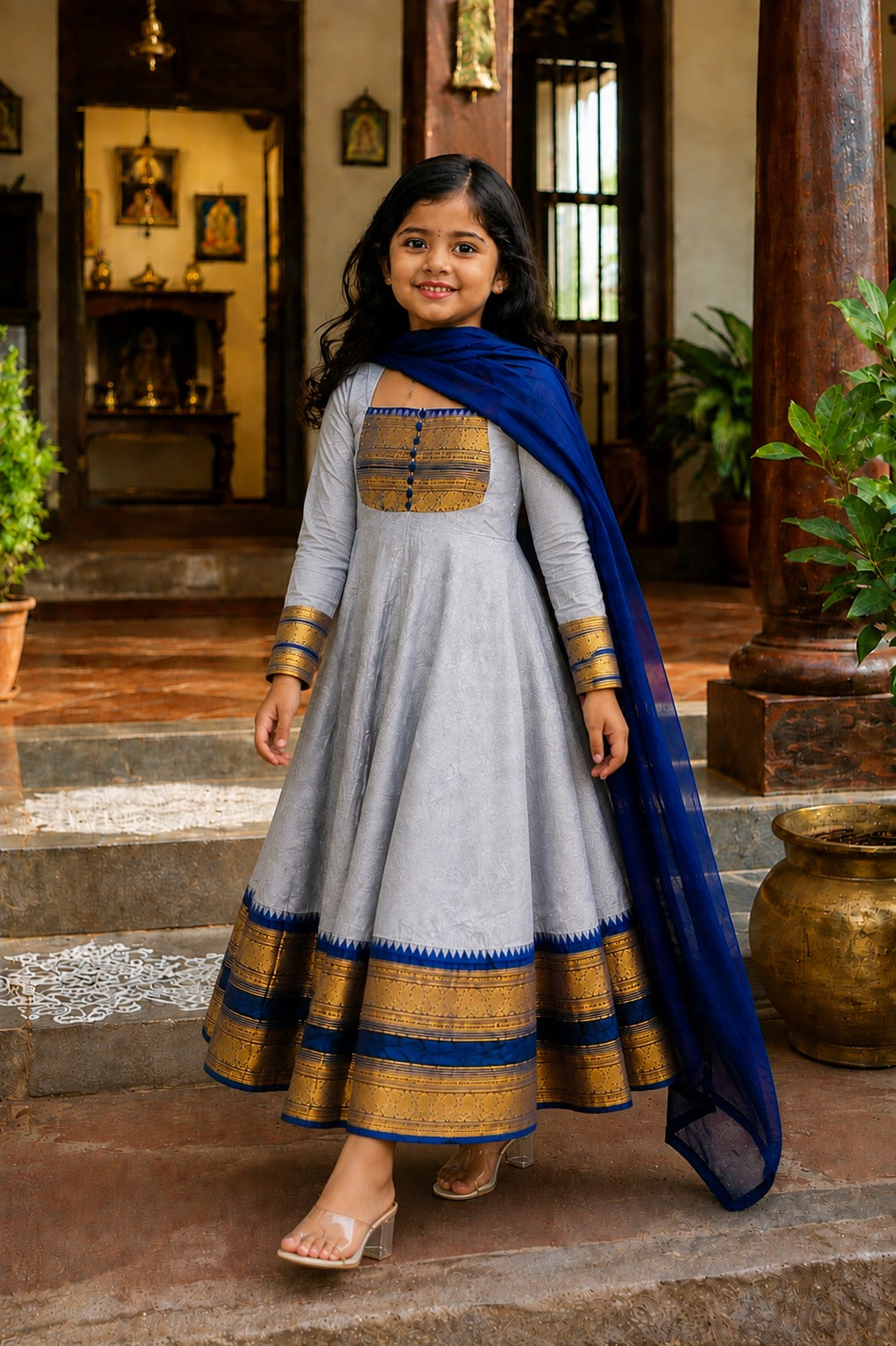 Grey Pure Heavy Georgette Elegant Jacquard Border kid&