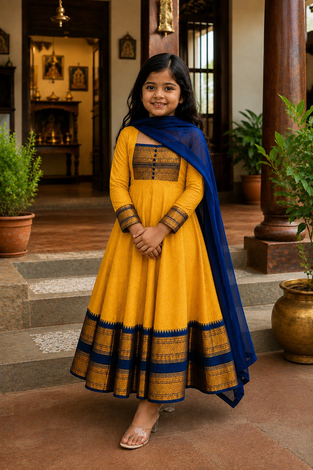 Yellow Pure Heavy Georgette Elegant Jacquard Border kid&