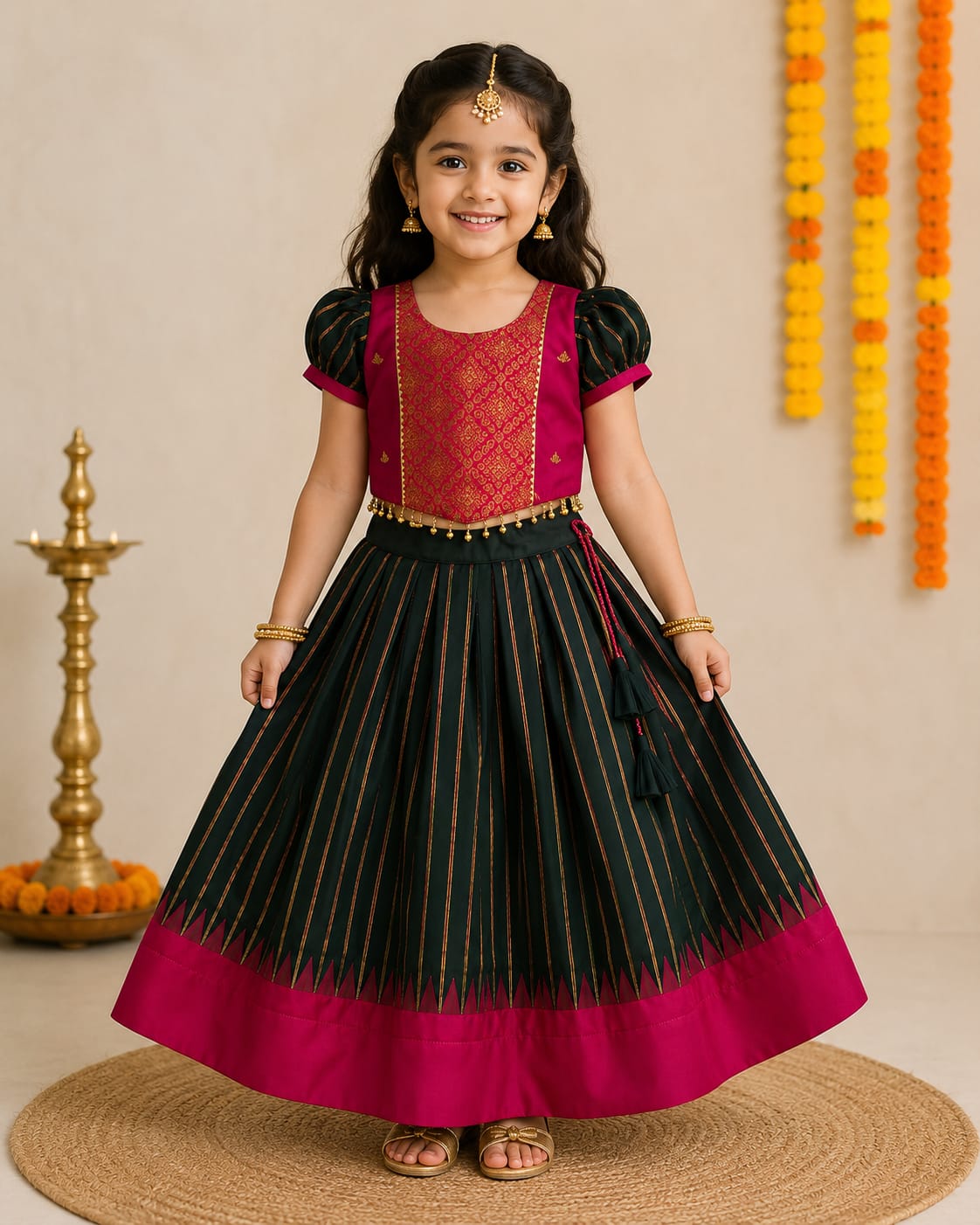 Green Pure Soft Traditional Gadwal Silk kid&