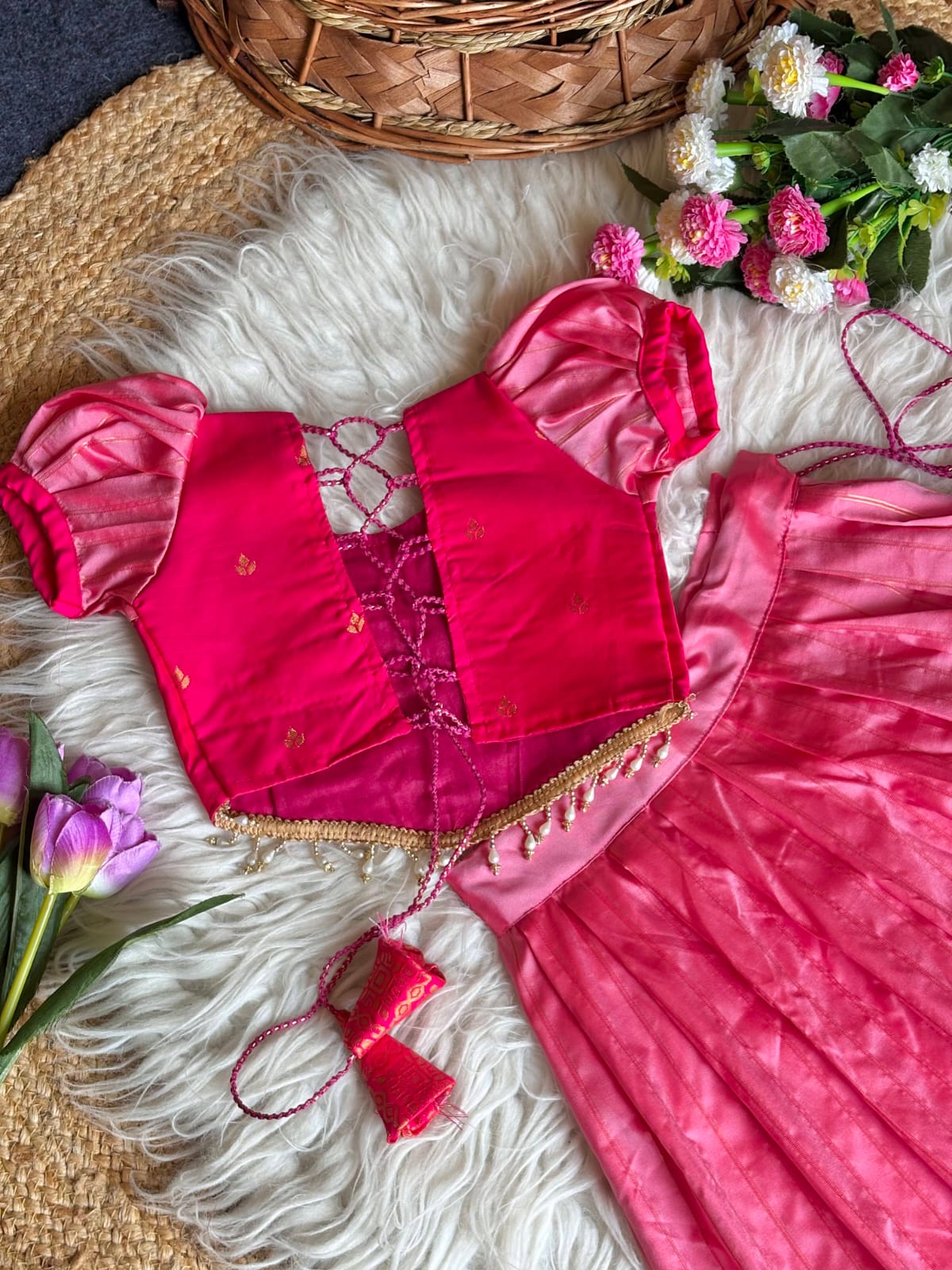 Pink Pure Soft Traditional Gadwal Silk kid&