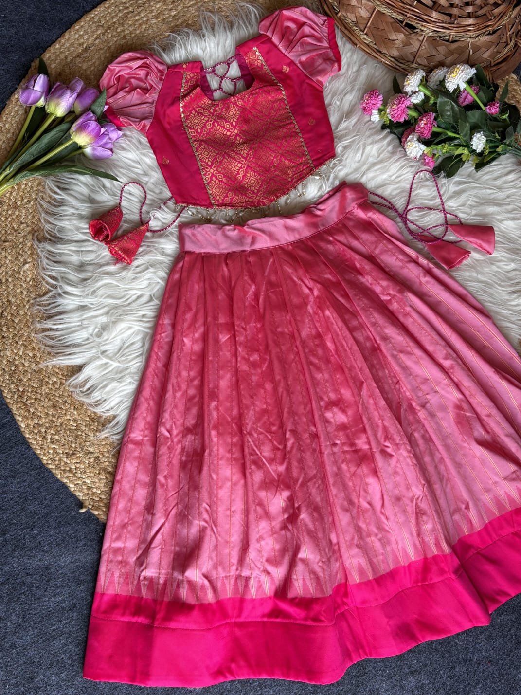 Pink Pure Soft Traditional Gadwal Silk kid&