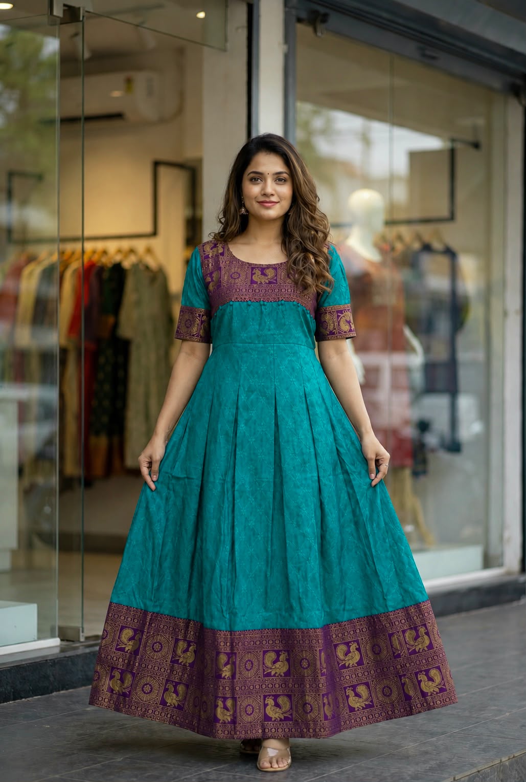 Rama Pure Heavy Lichi Silk Jequard With Inner Anarkali Long Gown