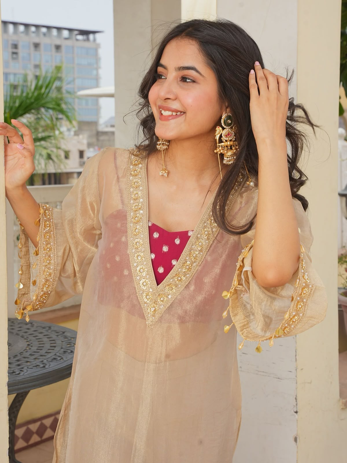 Golden Pure Soft Tissue Embroidery Coding Sequins Patch Work Salwar Suit