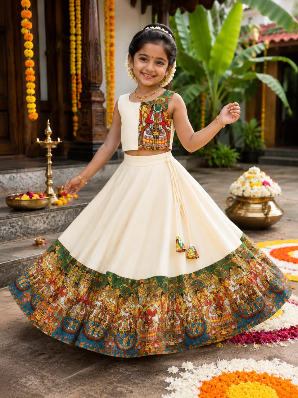 White Pure Traditional Kerala Kathakali Digital Print kid&