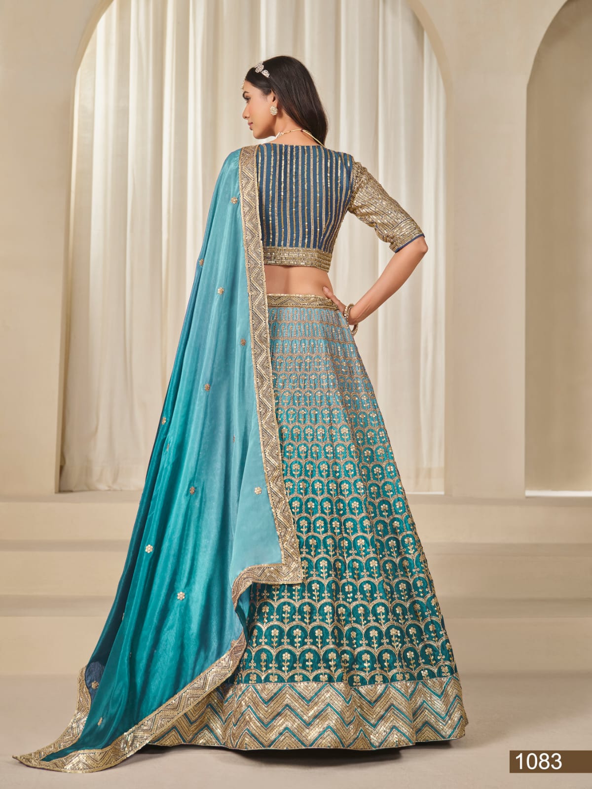 Sky Pure Premium Chinon Silk Sequins Work Bridal Lehenga Choli