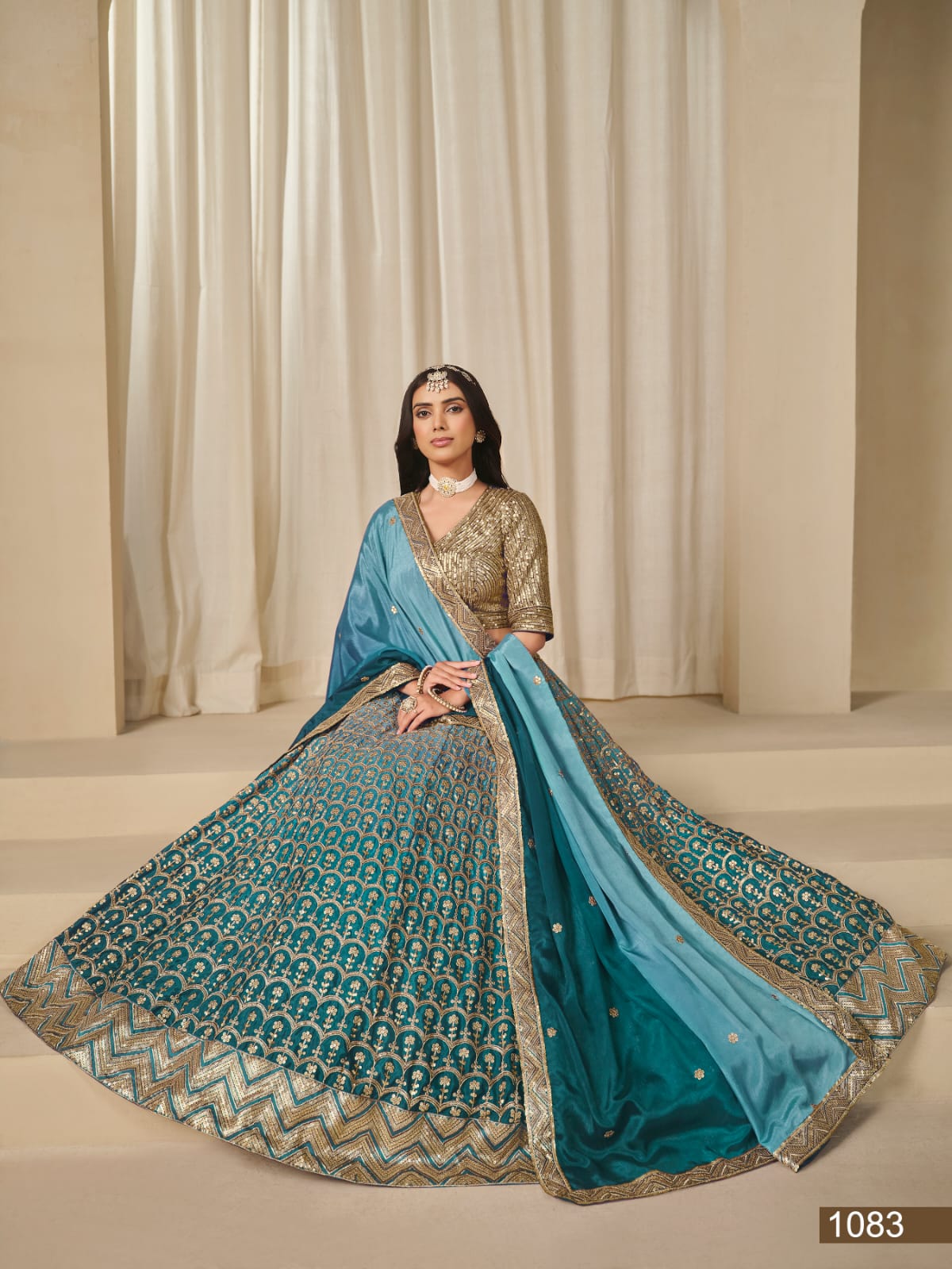 Sky Pure Premium Chinon Silk Sequins Work Bridal Lehenga Choli