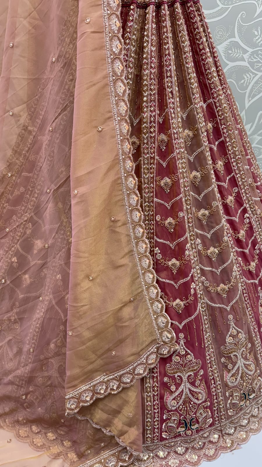 Brown Pure Chandnia Silk Handwork Motif Peacock Multi Thread & Sequins Work Bridal Lehenga Choli