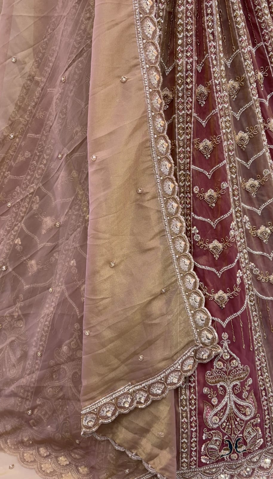 Brown Pure Chandnia Silk Handwork Motif Peacock Multi Thread & Sequins Work Bridal Lehenga Choli