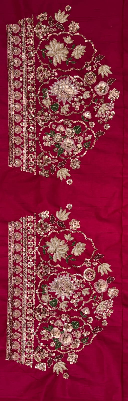 Rani Pink Pure Soft Satin Silk Heavy Beads Motif Zari Embroidery Sequins Work Bridal Lehenga Choli