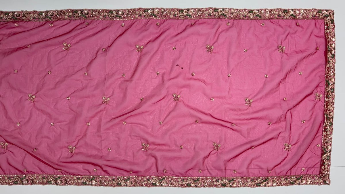 Rani Pink Pure Soft Satin Silk Heavy Beads Motif Zari Embroidery Sequins Work Bridal Lehenga Choli