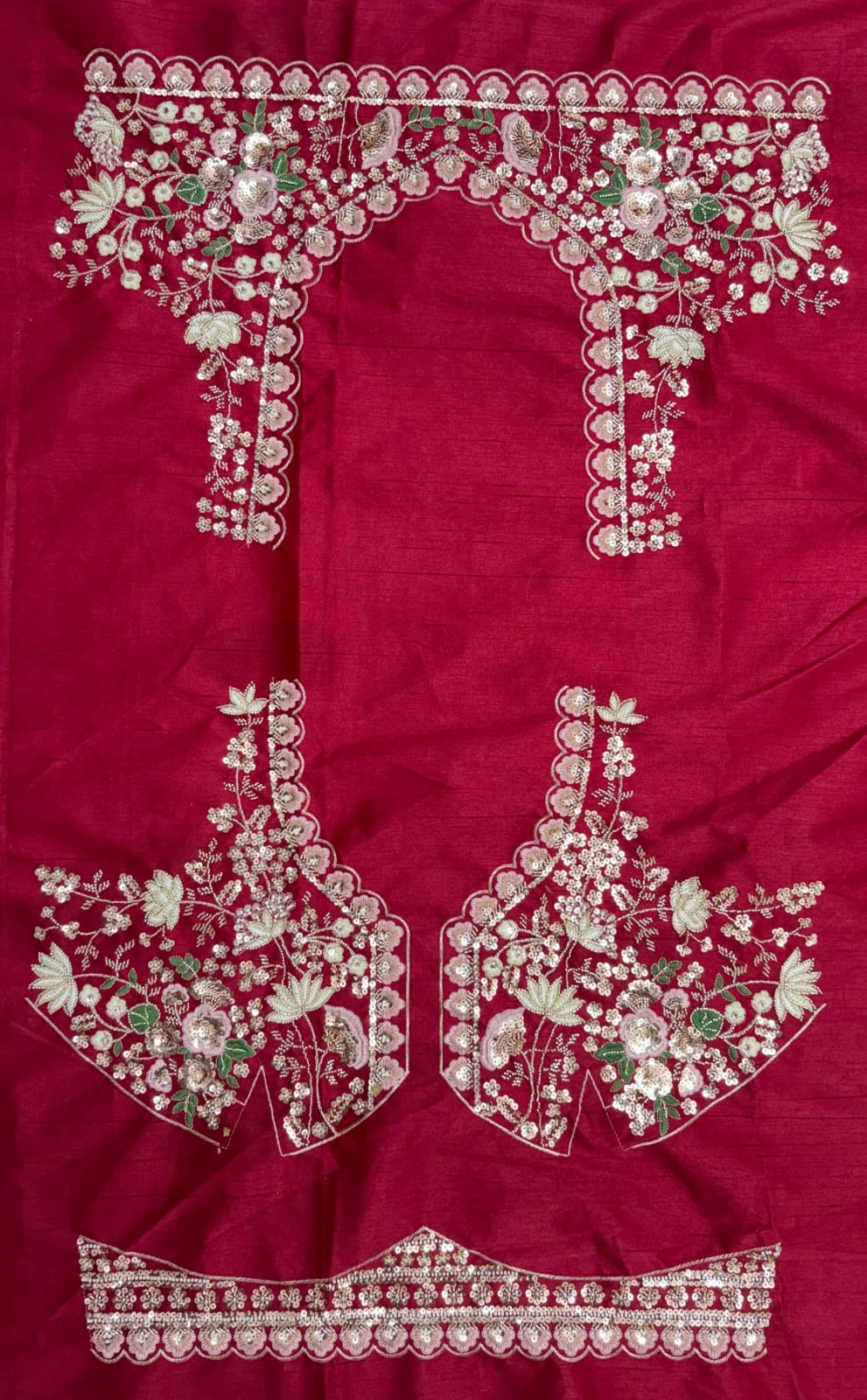 Maroon Pure Soft Satin Silk Heavy Beads Motif Zari Embroidery Sequins Work Bridal Lehenga Choli