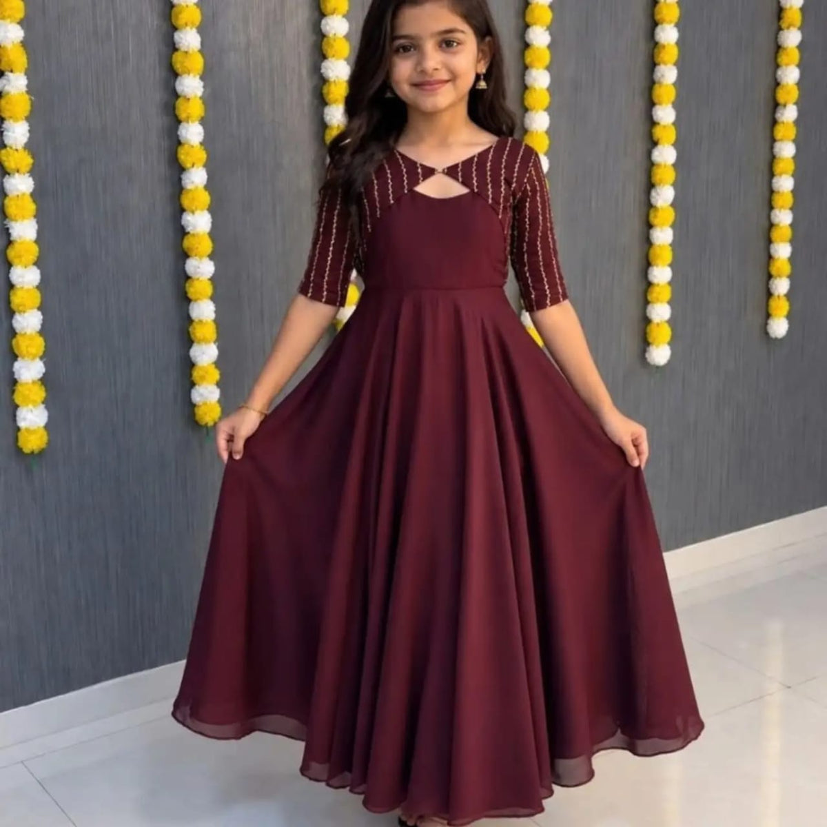 Maroon Pure Soft Rangoli Crush Silk Sequence Bids Work kid&