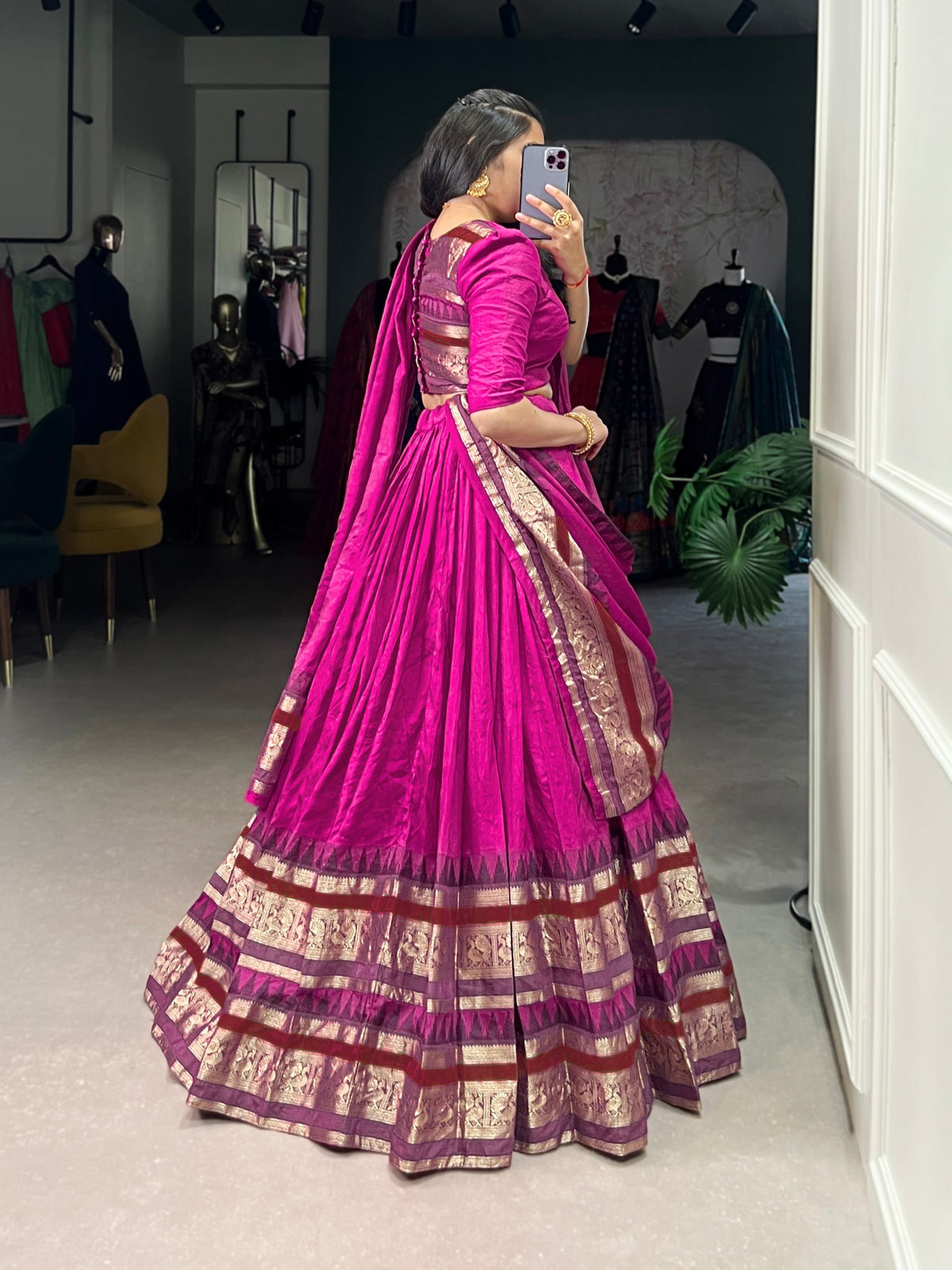 Pink Pure Chanderi Plain with Zari Weaving Work Chaniya Choli