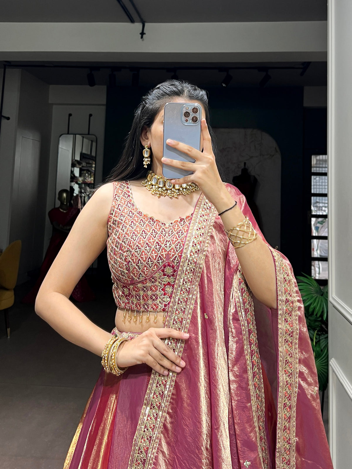 Pink Pure Frendy Silk with Exquisite Sequins Thread Embroidery Work Chaniya Choli