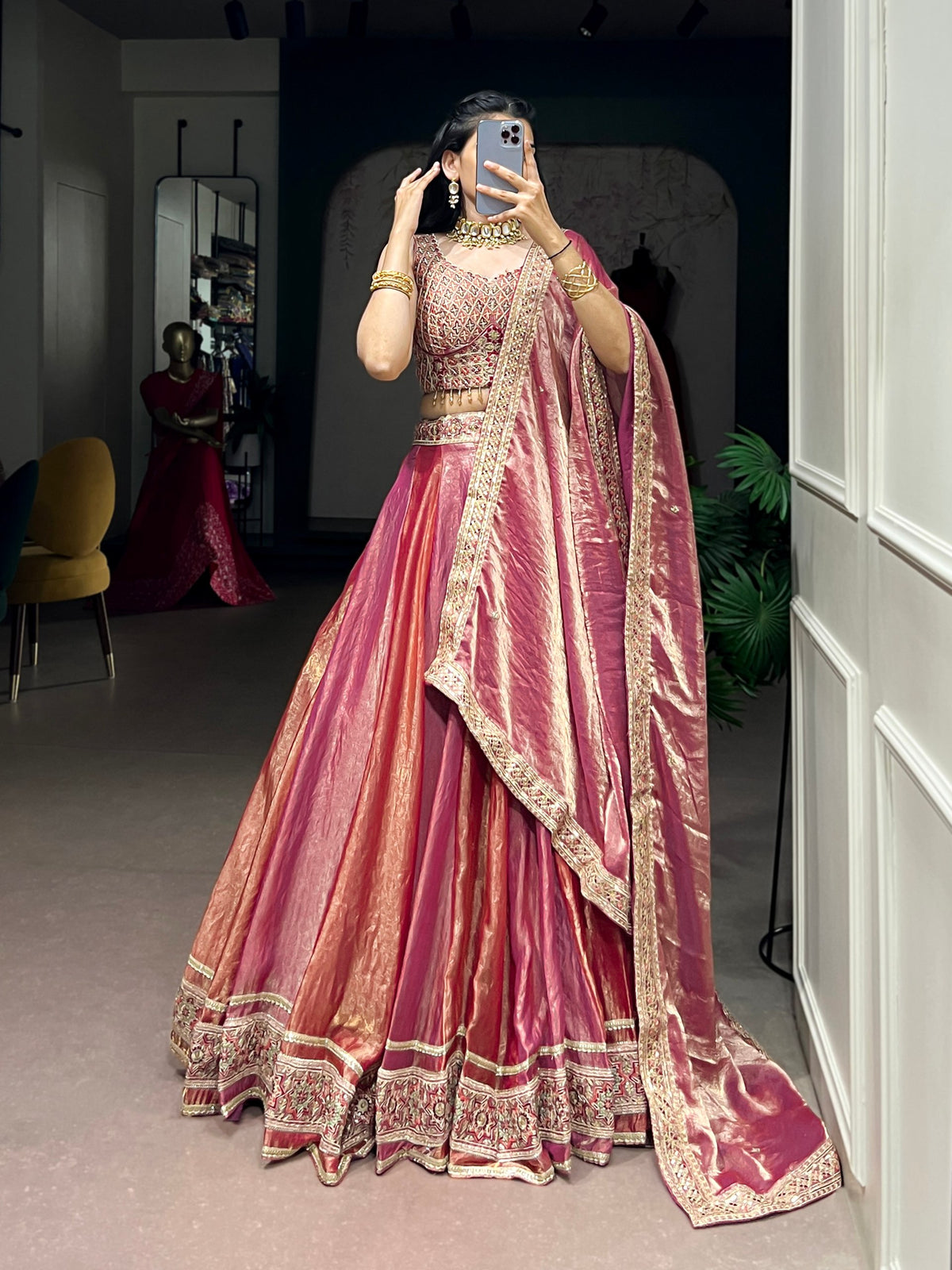Pink Pure Frendy Silk with Exquisite Sequins Thread Embroidery Work Chaniya Choli