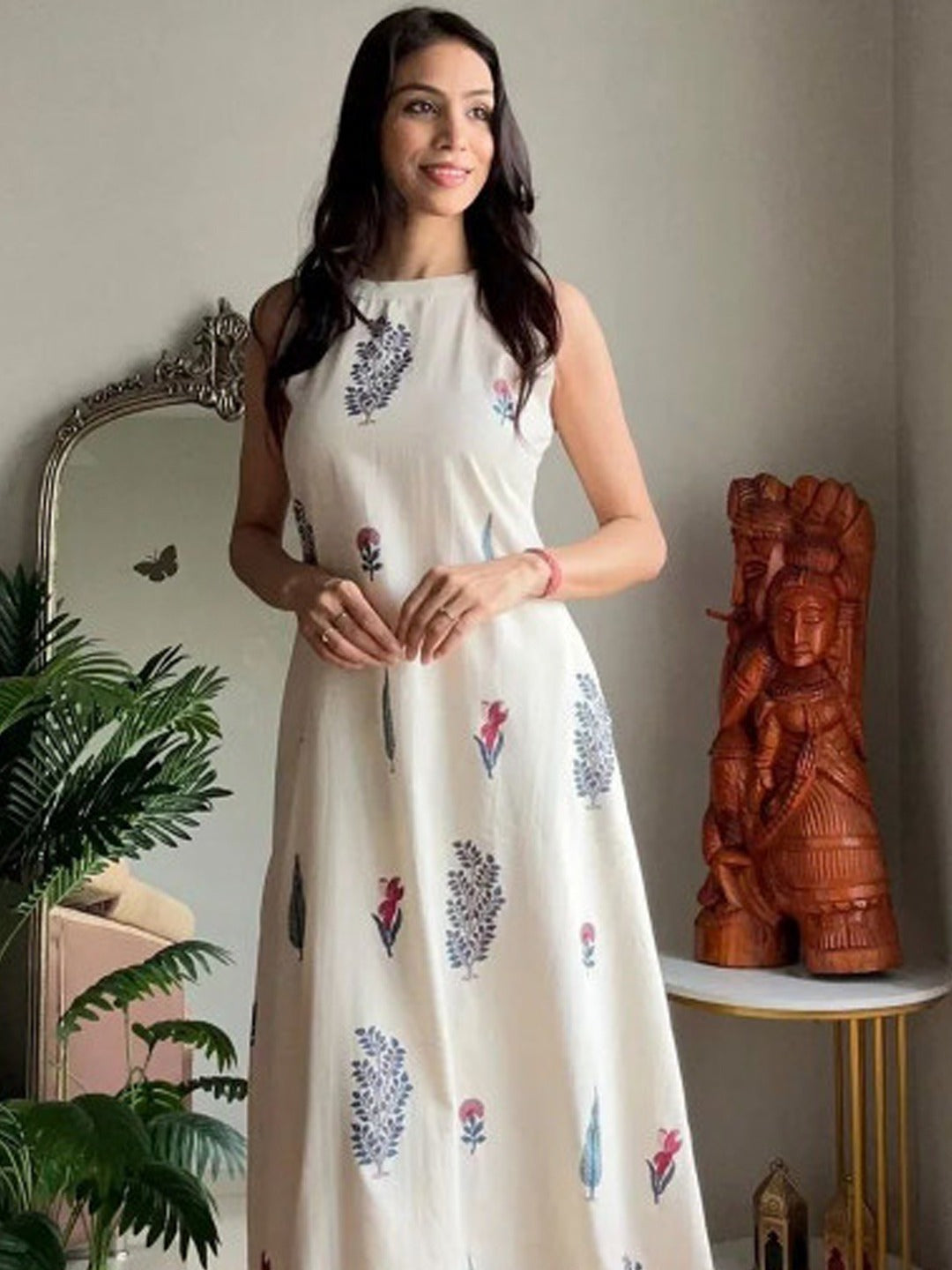 White Pure Soft Rayon Printed Kurti Pant Dupatta Set