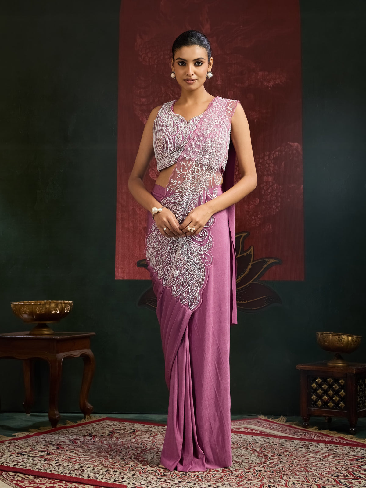 Pink Pure Imported Lycra Silk Ready to Wear Saree