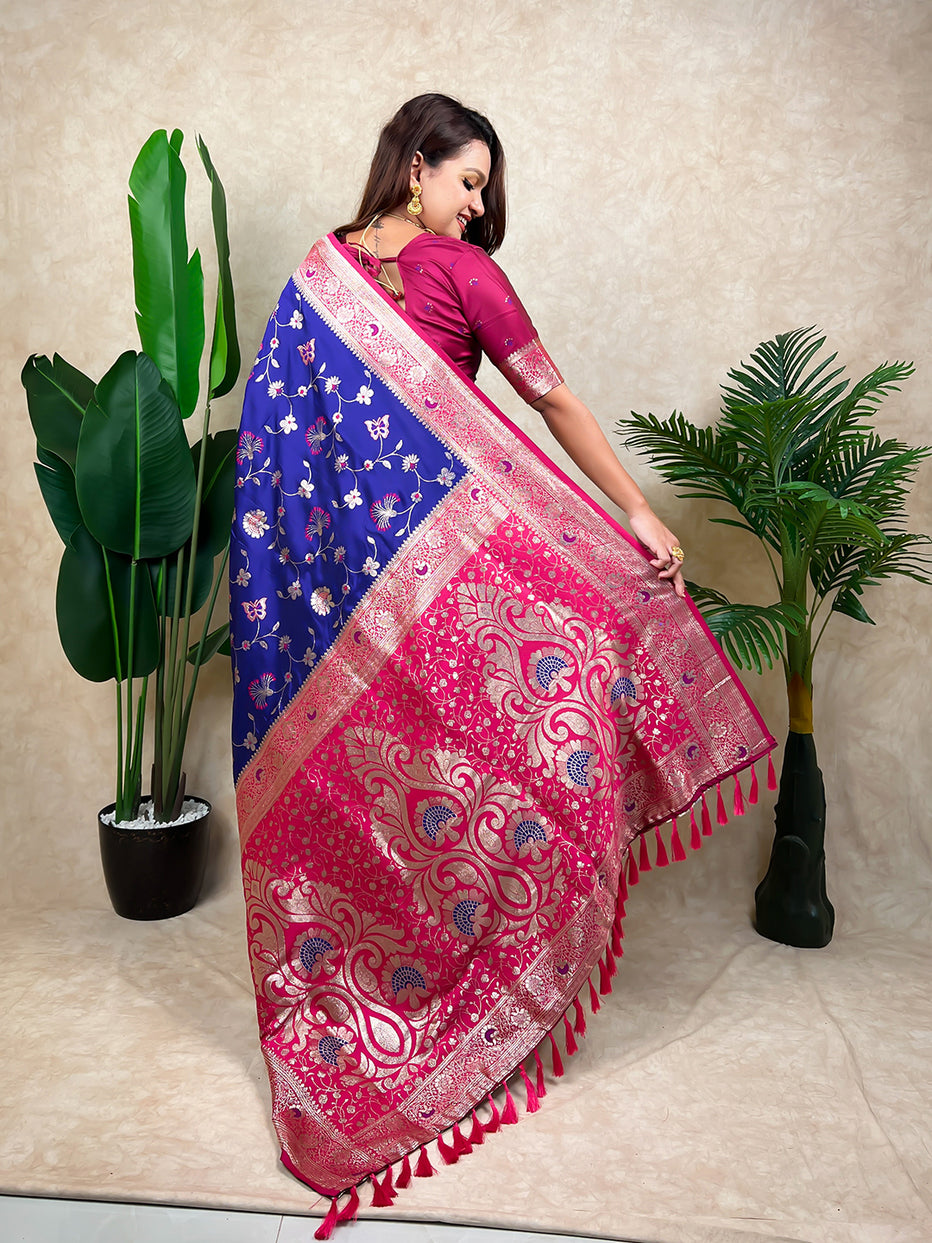 Violet Green Banarasi Jaal Zari Woven Silk Banarasi Saree Banarasi Silk Saree Anant Tex Exports Pvt.Ltd..