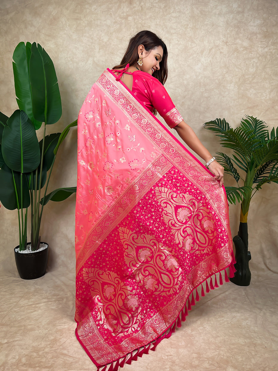 Baby Pink Banarasi Jaal Zari Woven Silk Saree Banarasi Silk Saree Anant Tex Exports Pvt.Ltd..