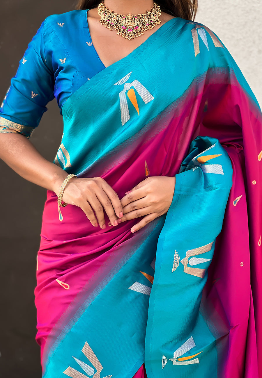 Dark Pink South Traditional Tilak Contrast Soft Silk Zari Woven Saree Soft Silk Saree Anant Tex Exports Pvt.Ltd..
